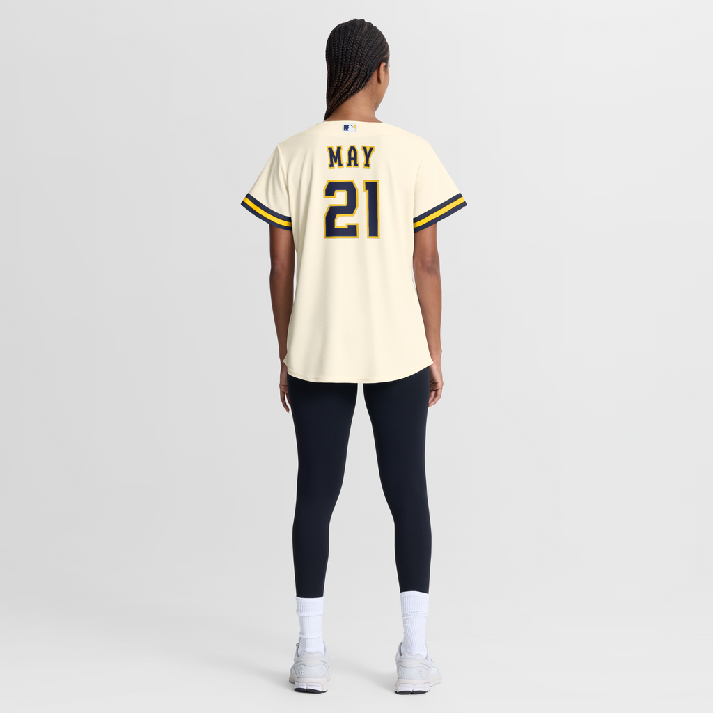 Women's Milwaukee Brewers Dustin May Nike Cream Home Replica Jersey - 4