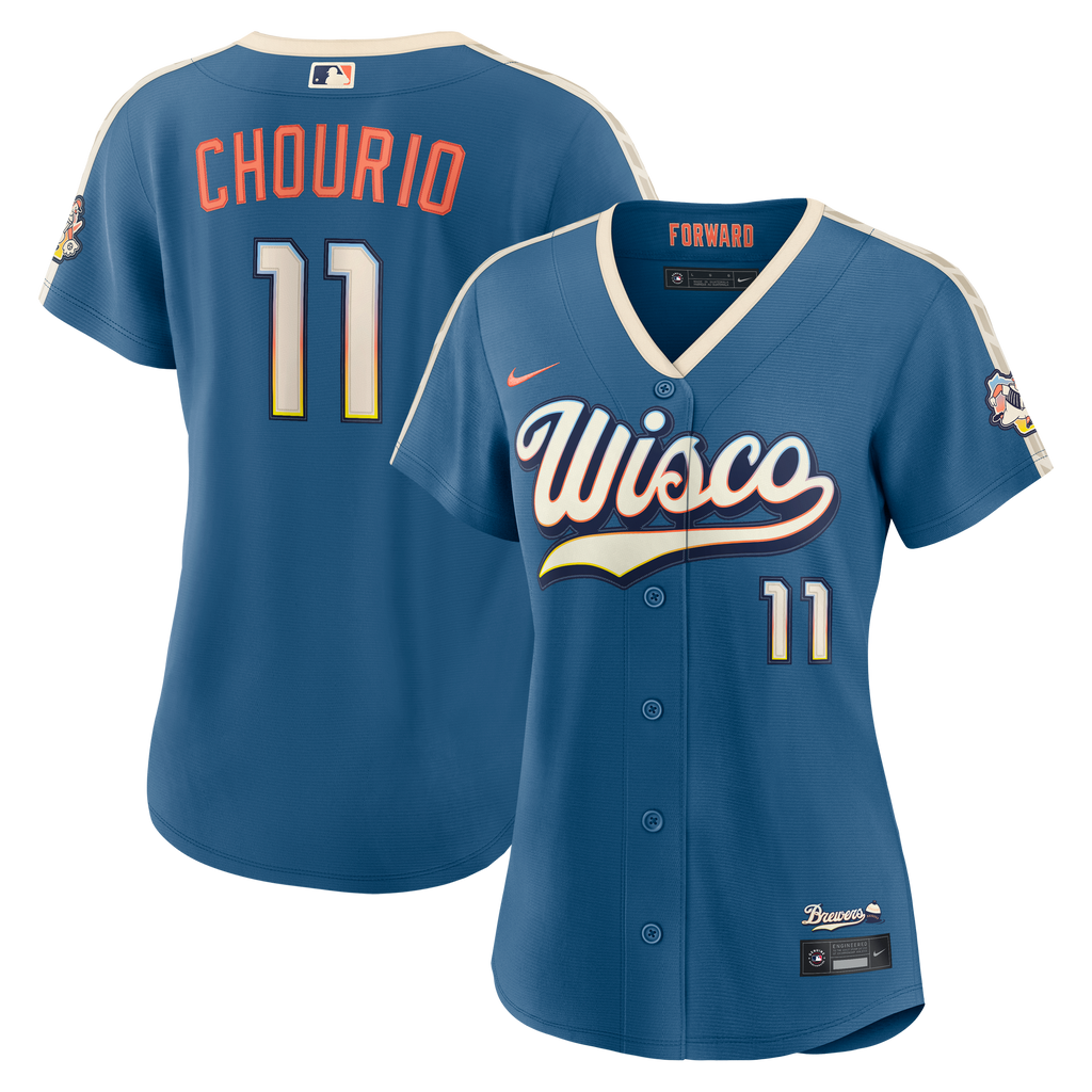 Women's Milwaukee Brewers Jackson Chourio Nike Mineral Blue 2026 City Connect Stadium Jersey