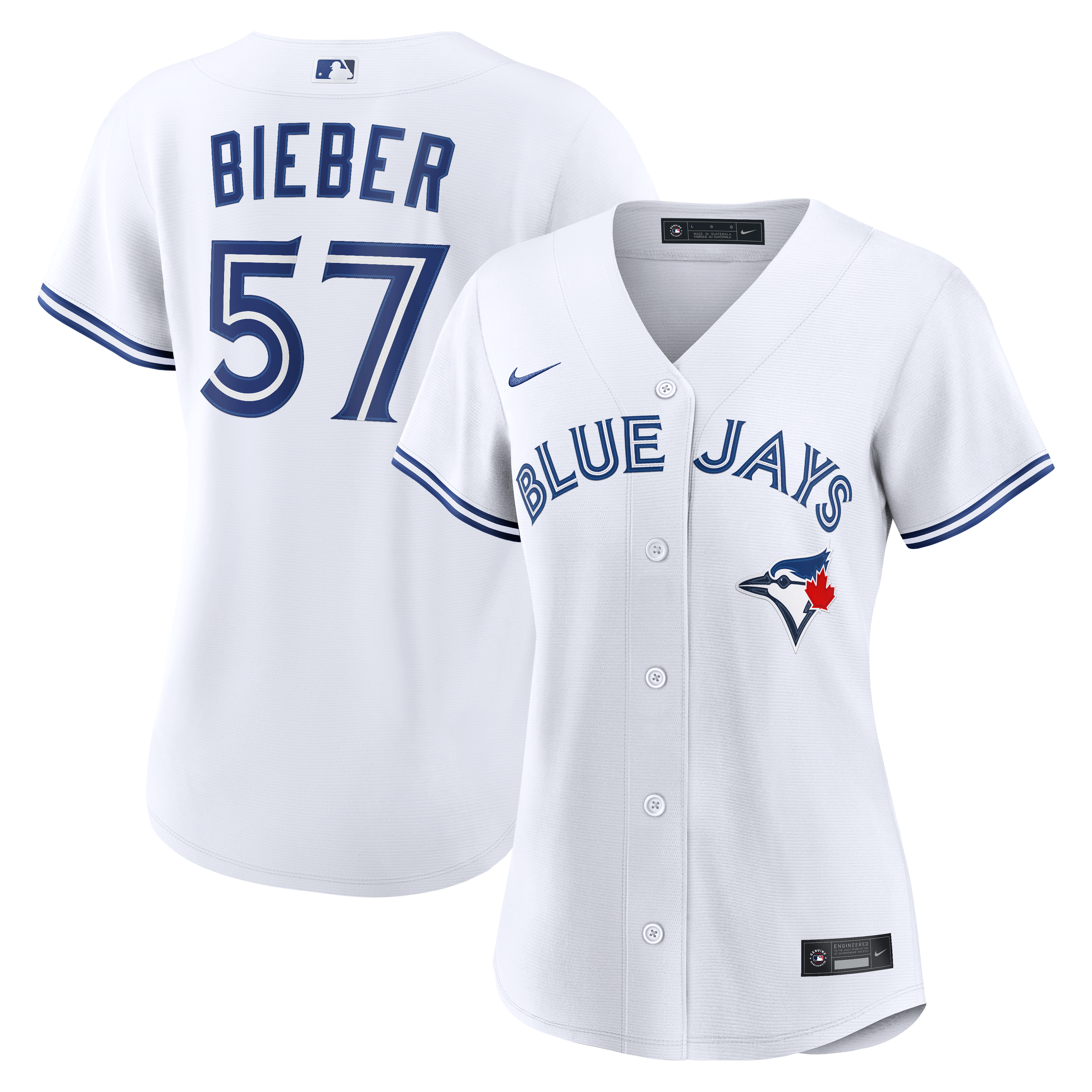 Women's Toronto Blue Jays Shane Bieber Nike White Home Replica Jersey