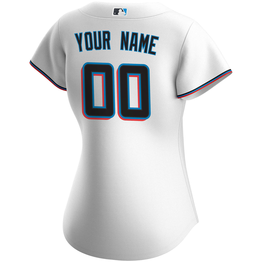 Women's Miami Marlins Nike White Home Replica Custom Jersey - 4