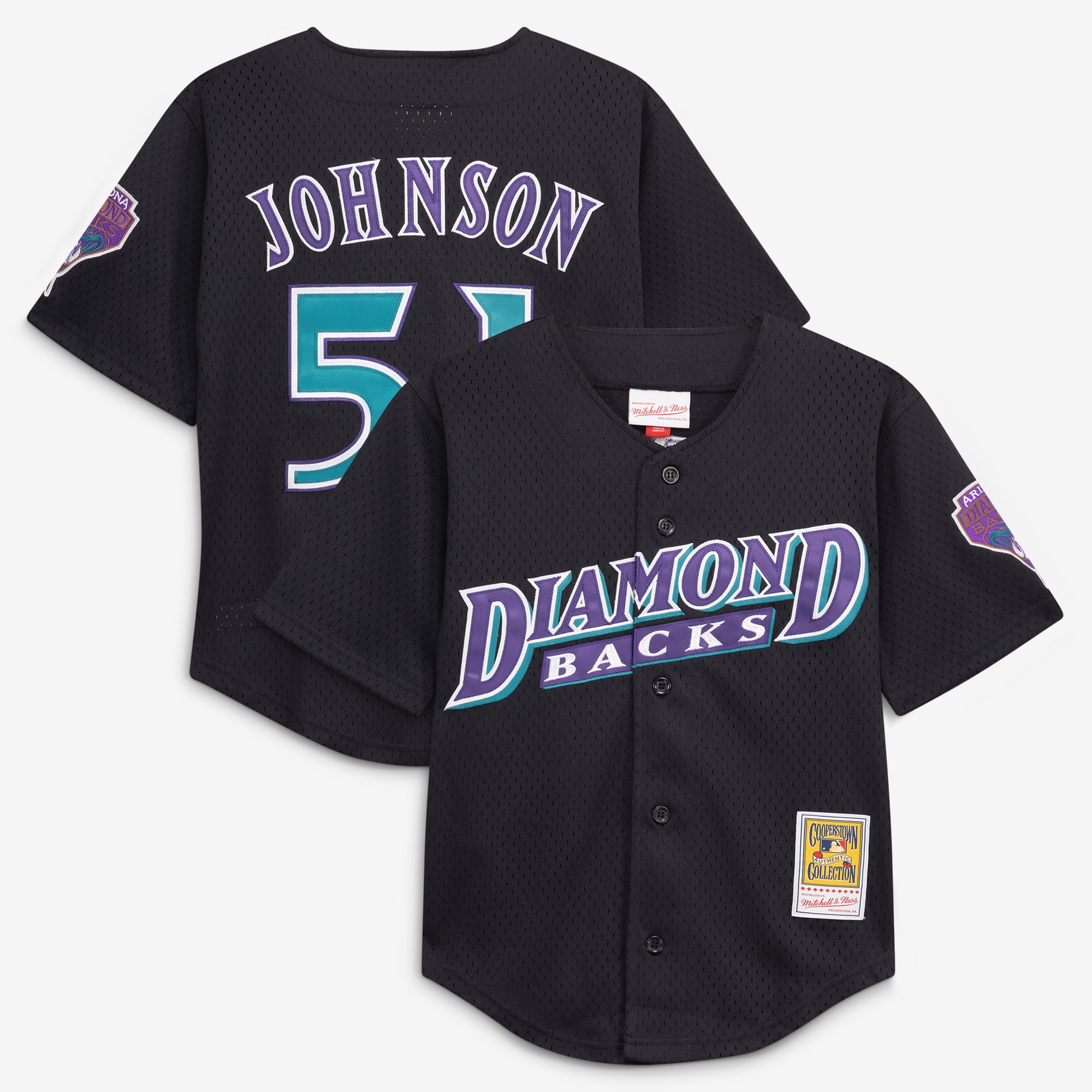Youth Arizona Diamondbacks Randy Johnson Mitchell & Ness Black Cooperstown Collection Mesh Batting Practice Jersey