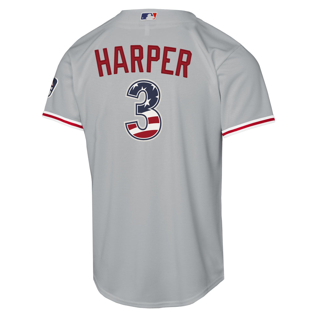 Youth Philadelphia Phillies Bryce Harper Nike Gray USA 250 Fourth of July Road Replica Jersey - 4