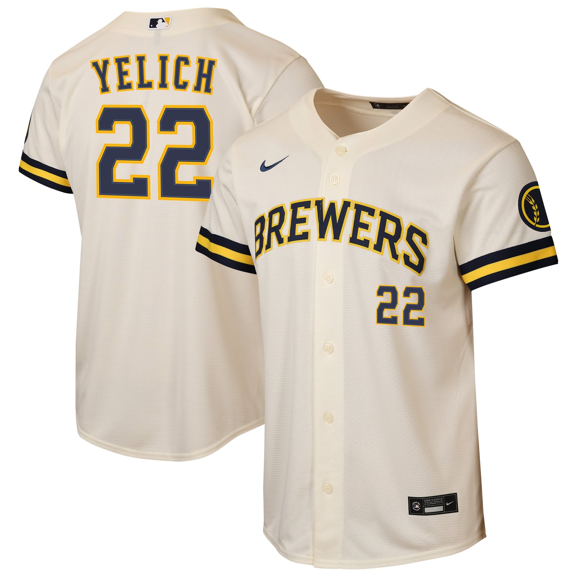 Youth Milwaukee Brewers Christian Yelich Nike Cream Home Stadium Jersey - 2