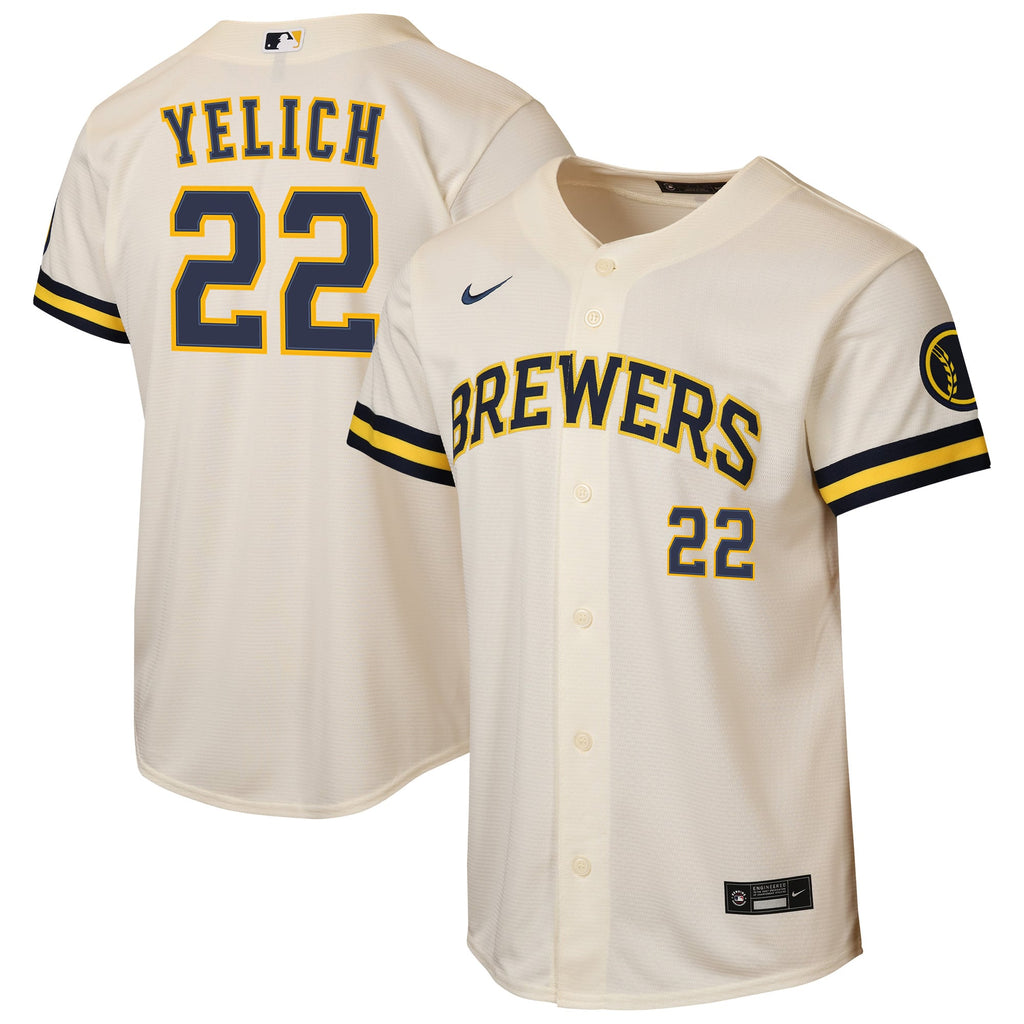 Youth Milwaukee Brewers Christian Yelich Nike Cream Home Stadium Jersey