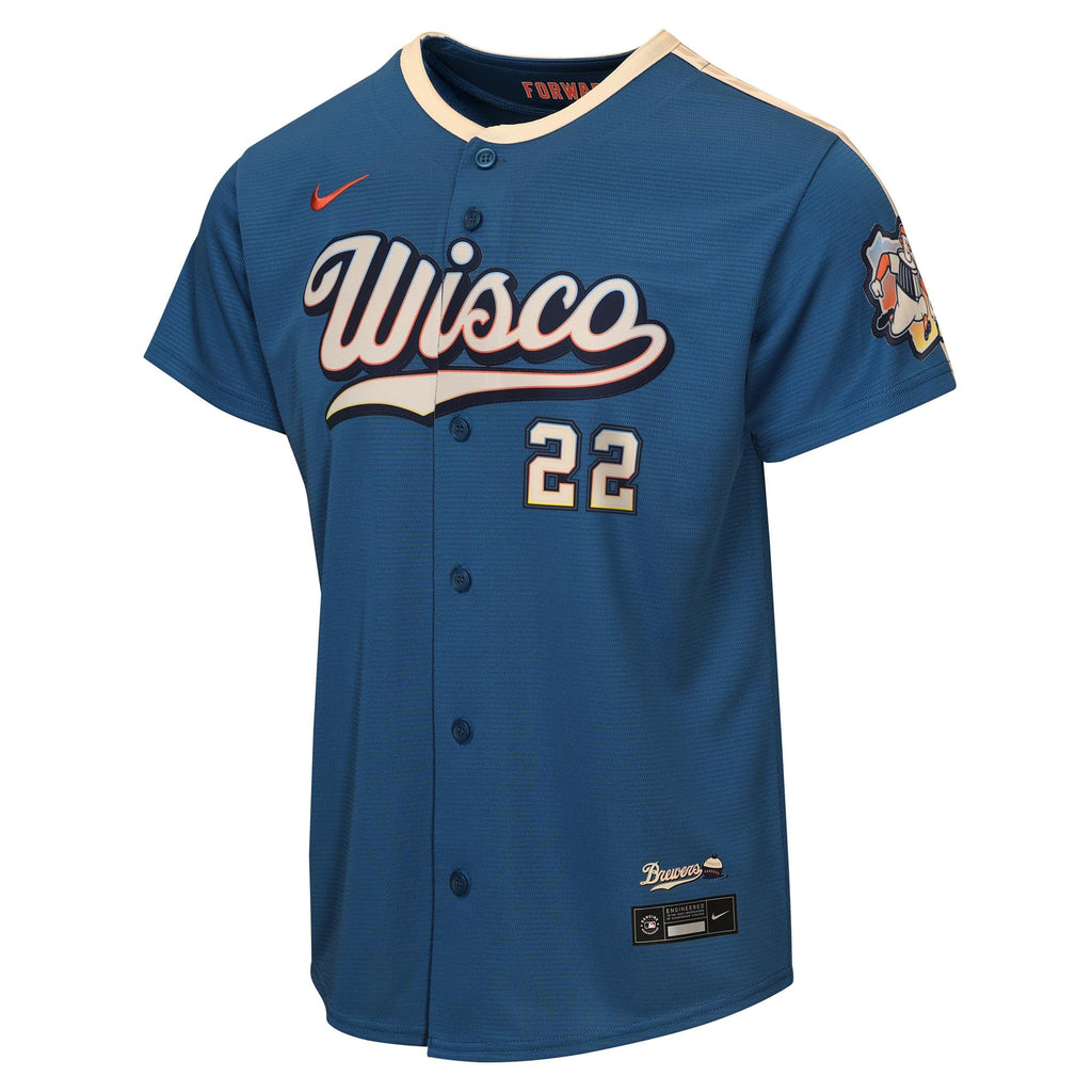 Youth Milwaukee Brewers Christian Yelich Nike Mineral Blue 2026 City Connect Stadium Jersey - 3