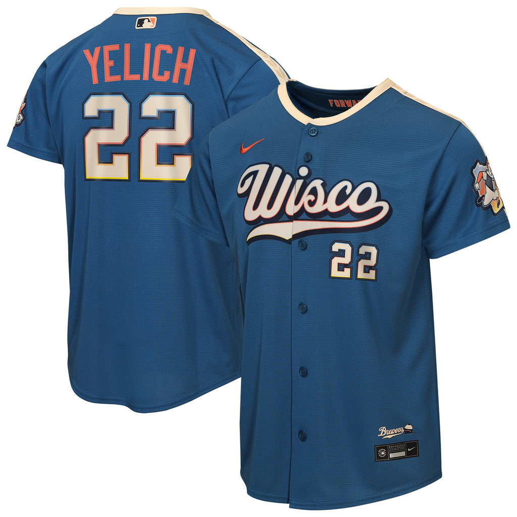 Youth Milwaukee Brewers Christian Yelich Nike Mineral Blue 2026 City Connect Stadium Jersey