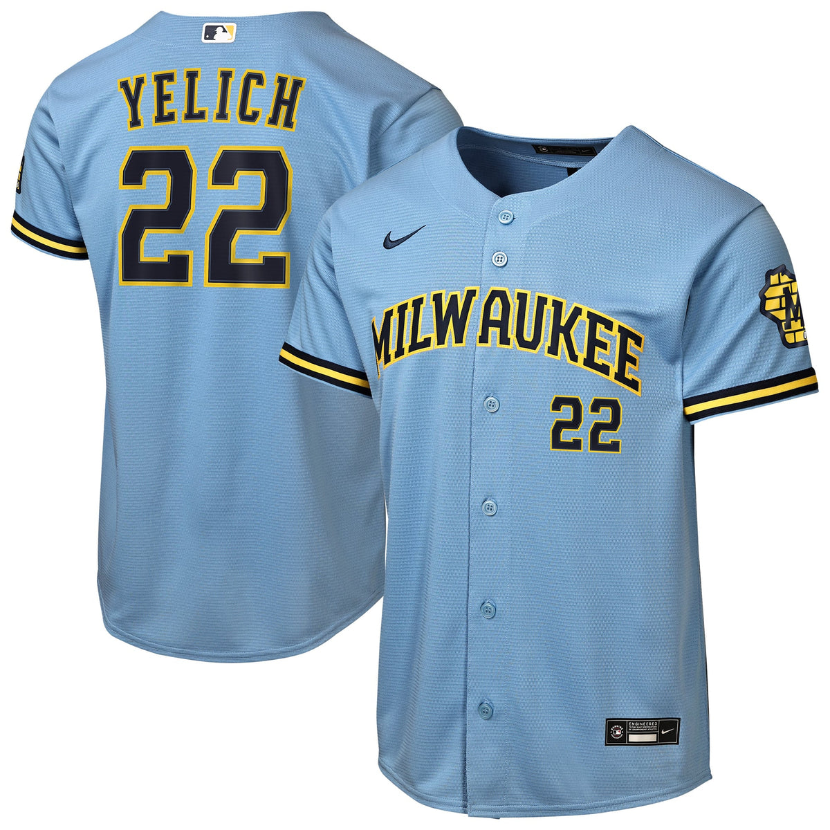 Youth Milwaukee Brewers Christian Yelich Nike Powder Blue Road Stadium Jersey - 2