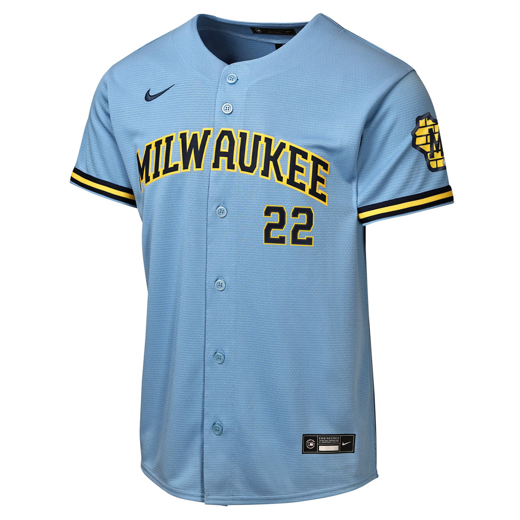 Youth Milwaukee Brewers Christian Yelich Nike Powder Blue Road Stadium Jersey - 3