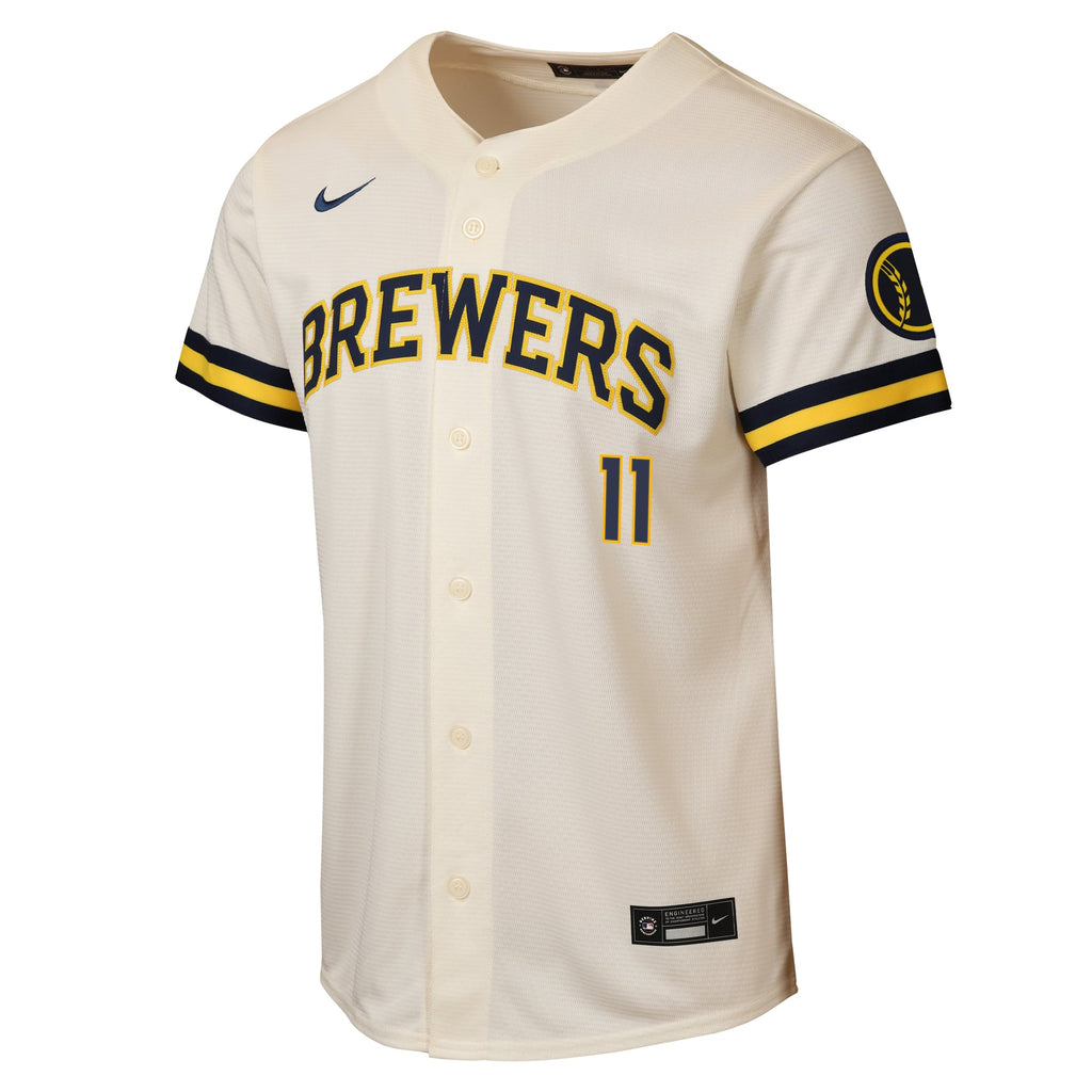 Youth Milwaukee Brewers Jackson Chourio Nike Cream Home Stadium Jersey - 3