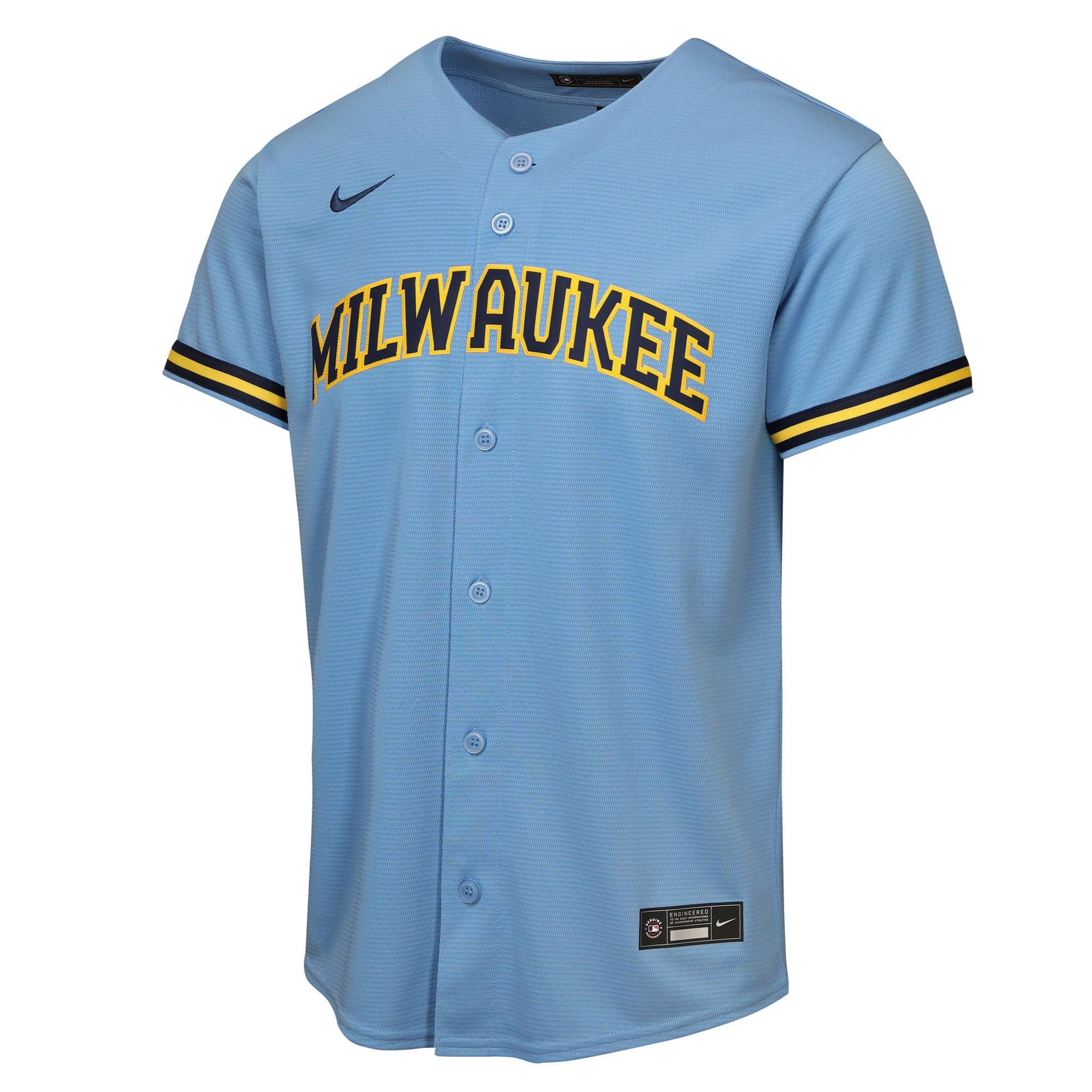 Youth Milwaukee Brewers Jackson Chourio Nike Light Blue Road Replica Jersey - 3
