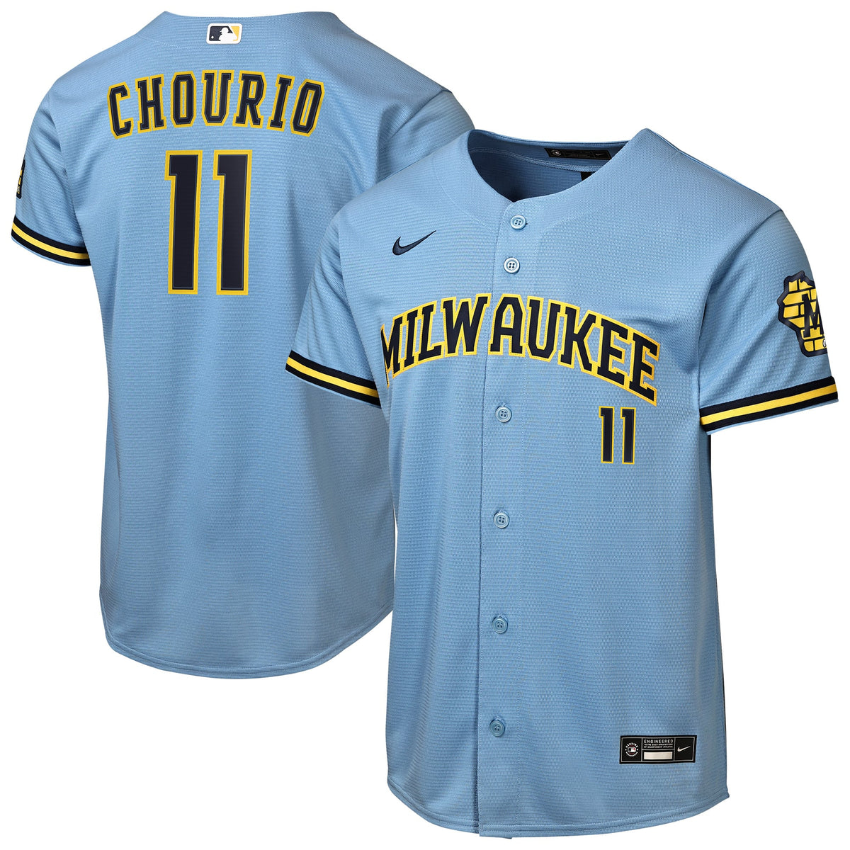 Youth Milwaukee Brewers Jackson Chourio Nike Powder Blue Road Stadium Jersey - 2