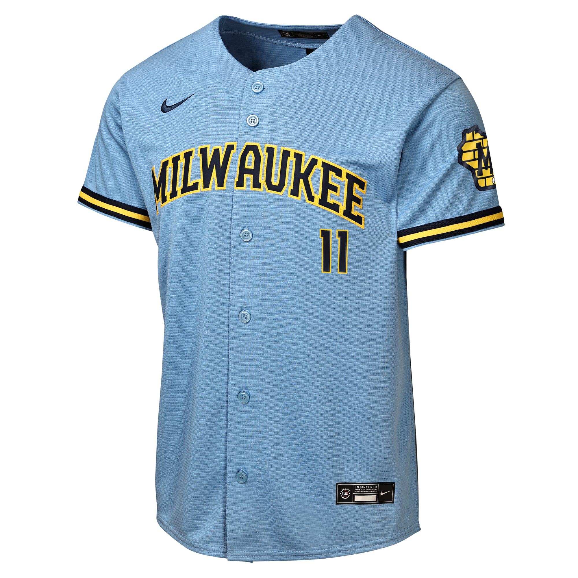 Youth Milwaukee Brewers Jackson Chourio Nike Powder Blue Road Stadium Jersey - 3