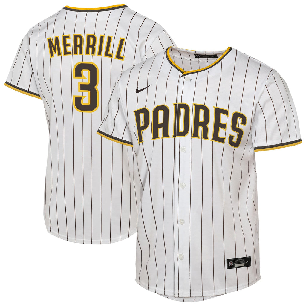 Youth San Diego Padres Jackson Merrill Nike White Home Replica Jersey
