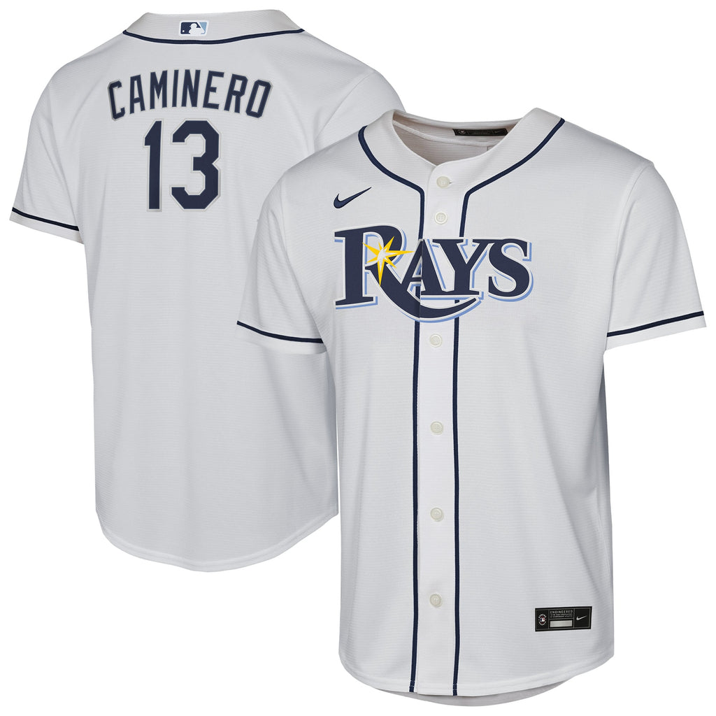 Youth Tampa Bay Rays Junior Caminero Nike White Home Replica Player Jersey - 2