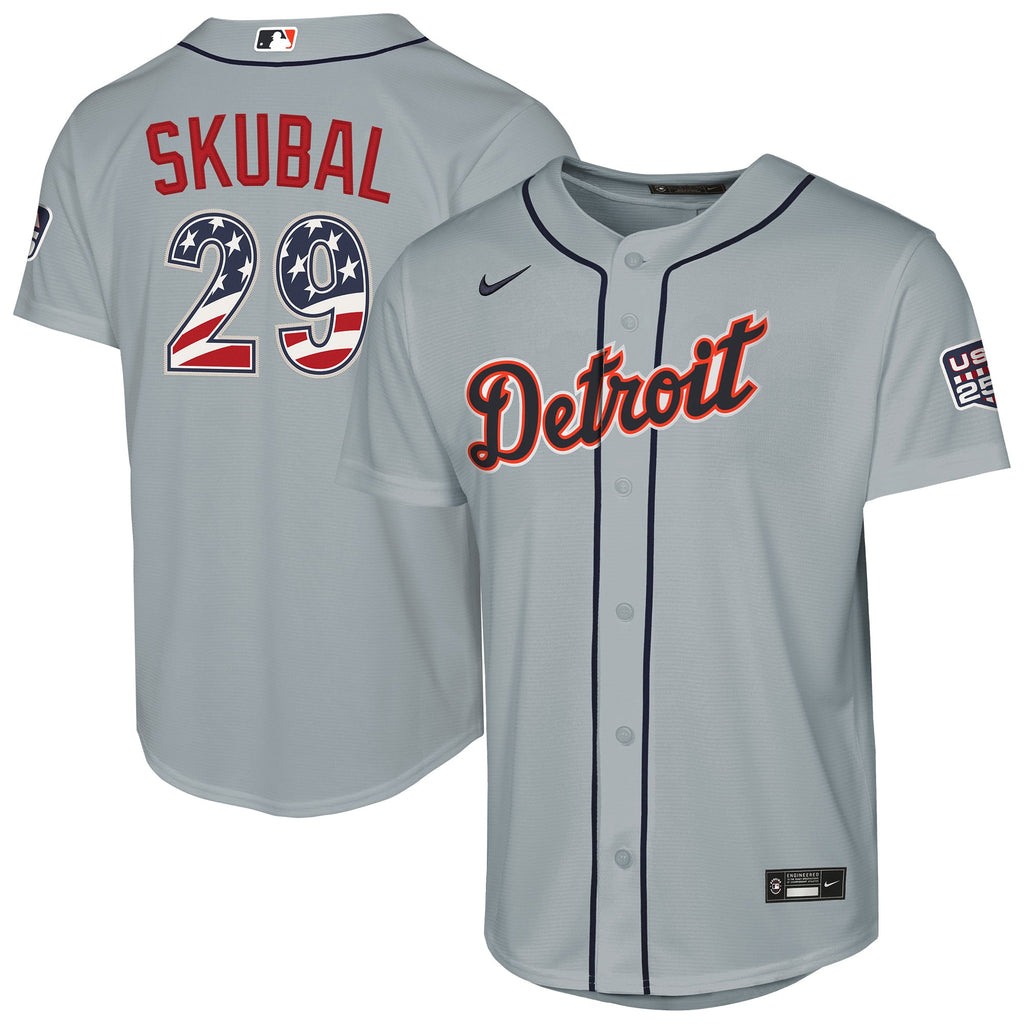 Youth Detroit Tigers Tarik Skubal Nike Gray USA 250 Fourth of July Road Replica Jersey