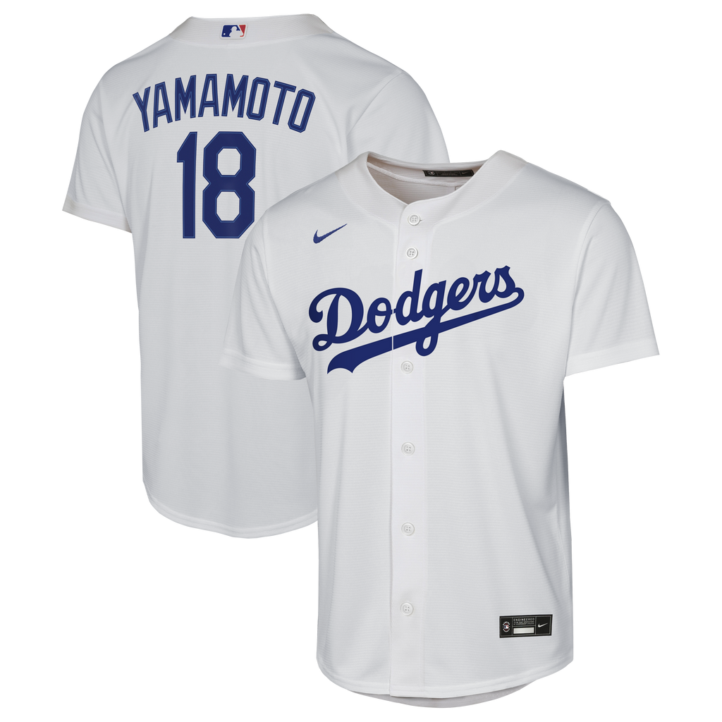 Youth Los Angeles Dodgers Yoshinobu Yamamoto Nike White Home Baseline Jersey